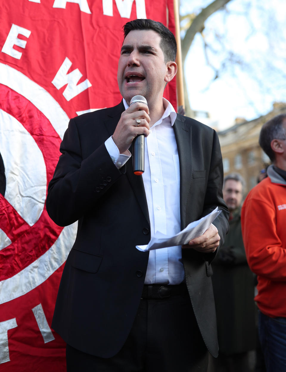 Richard Burgon, Shadow Justice Secretary, speaking during a protest by the Stop the War Coalition against the threat of war with Iran opposite Downing Street in Whitehall, London.