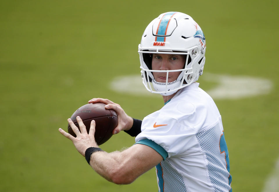 Ryan Tannehill will be directing the Dolphins offense again after a season lost to injury. We’ve seen this show before and it’s … well, it’s fine. Meh. (AP Photo/Wilfredo Lee)