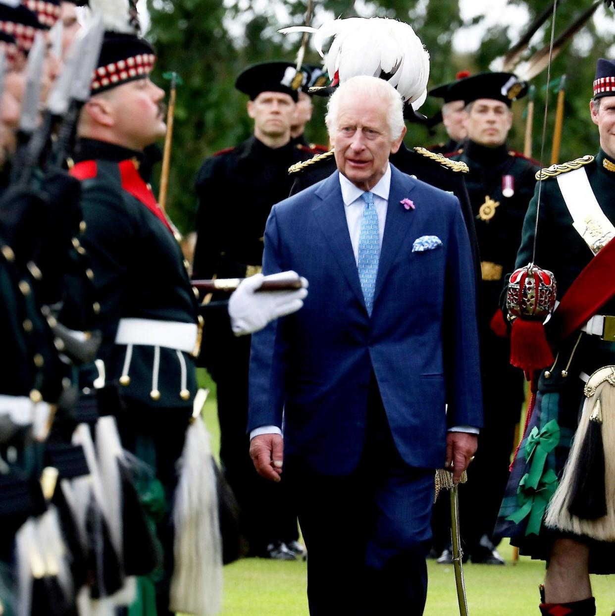 His Majesty meets with Service Chiefs before receiving a Royal Salute and inspecting the Balaklava Company, 5 SCOTS Guard of Honour