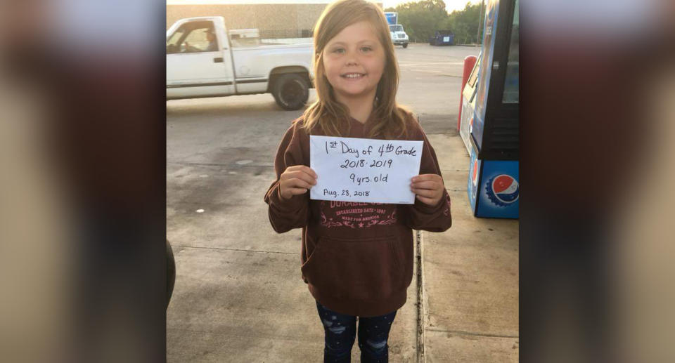 The beaming nine-year-old was all smiles as she posed on her first day of year four. Image: Facebook/LeAndria Starr