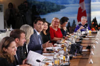 <p>Canada’s Prime Minister Justin Trudeau speaks as French President Emmanuel Macron looks on at a G7 and Gender Equality Advisory Council meeting as part of a G7 summit in the Charlevoix city of La Malbaie, Quebec, Canada, June 9, 2018. (Photo: Yves Herman/Reuters) </p>