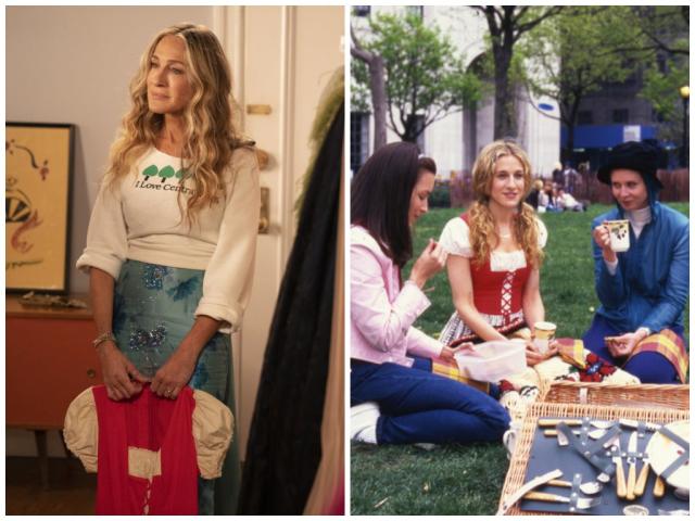 Carrie us&#xf3; por primera vez su atuendo de &#x00201c;Heidi&#x00201d; en una escena de picnic en la segunda temporada de SATC (HBO)
