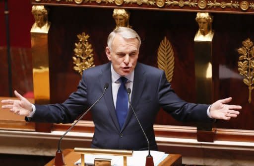 French Prime Minister Jean-Marc Ayrault addresses Members of Parliament at the National Assembly in Paris. Ayrault said that between 2007 and 2011, France's debt grew by 600 billion euros "to nearly 1,800 billion euros today, or 90 percent of the wealth produced annually in France."