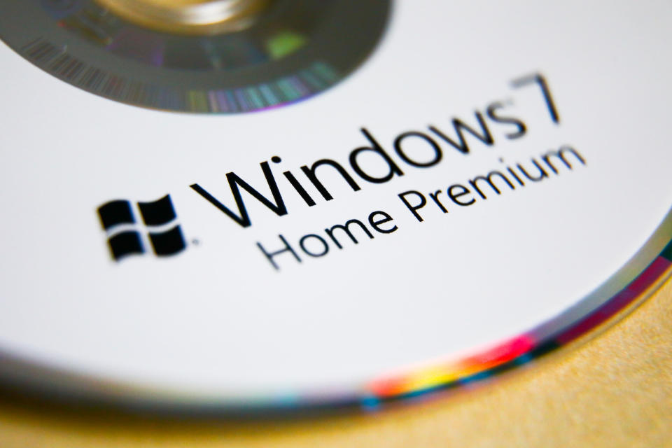 Windows 7 Home Premium operating system disc is pictured in Poland on 22 February, 2020. After 10 years, support for Windows 7 ended on January 14, 2020. Microsoft will no longer provide software updates and support, including security updates. (Photo by Beata Zawrzel/NurPhoto)