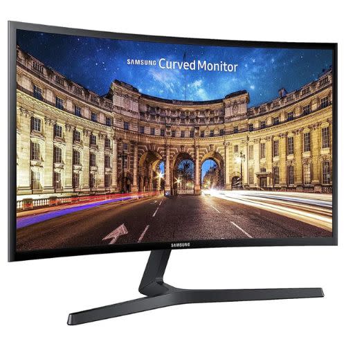 black curved monitor with screen saver