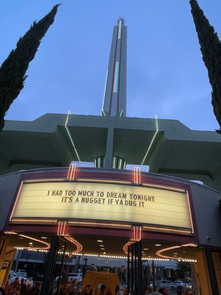 Interior courtyard marquee at the Alex Theatre in Glendale, Calif. for the ‘Nuggets’ tribute concert, May 19, 2023 (Chris Willman/Variety)
