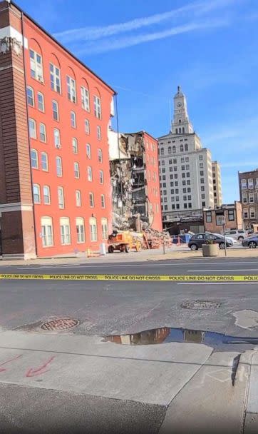 PHOTO: In this screen grab from a video, a collapsed building is shown in Davenport, Iowa, on May 28, 2023. (Jacqueline Gibson/Facebook)