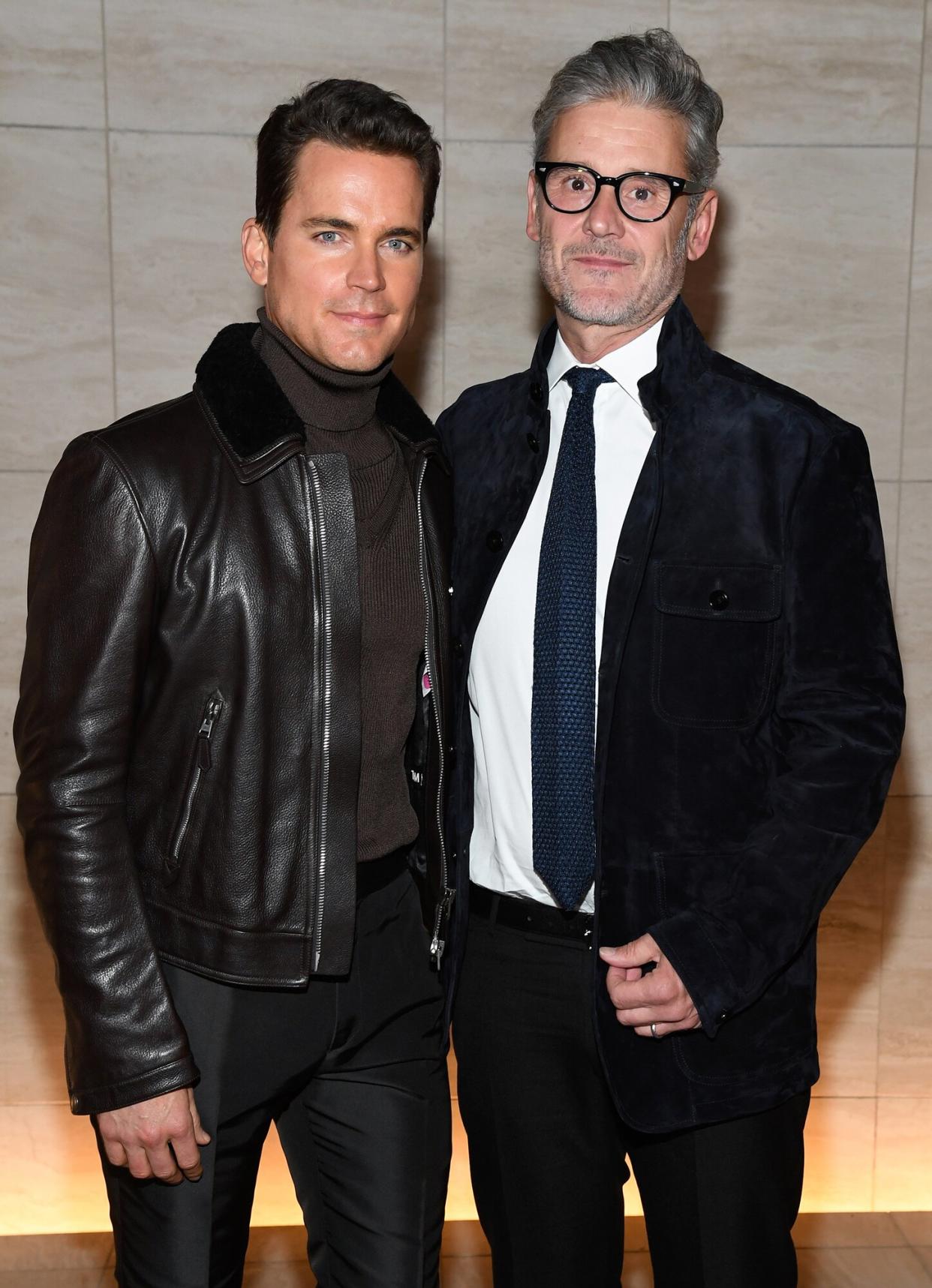 Simon Halls and Matt Bomer attend the Tom Ford AW20 Show at Milk Studios on February 07, 2020 in Hollywood, California