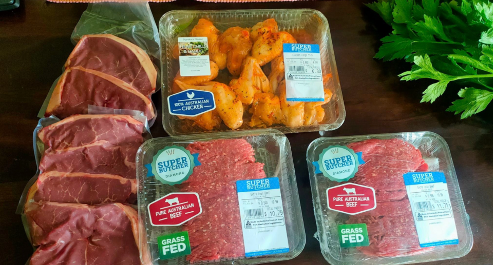 Steaks, marinated chicken wings and beef mince from the butcher.