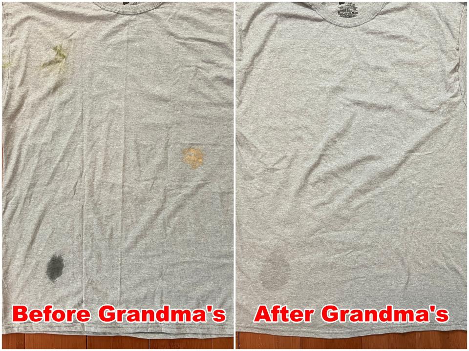 Before and after of Grandma's stain remover