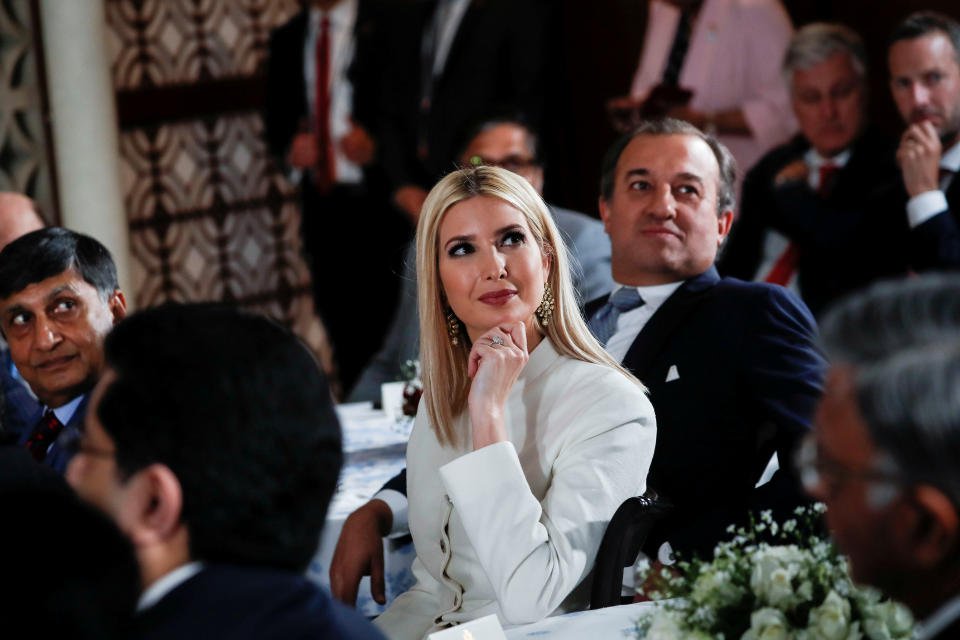 White House senior advisor Ivanka Trump listens as U.S. President Donald Trump, not pictured, speaks during a business roundtable in the Roosevelt House at the U.S. Embassy, in New Delhi, India, February 25, 2020. REUTERS/Al Drago