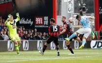 Football Soccer - AFC Bournemouth v Manchester City - Barclays Premier League - Vitality Stadium - 2/4/16 Manchester City's Sergio Aguero heads at goal Reuters / Eddie Keogh Livepic EDITORIAL USE ONLY.