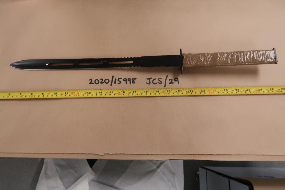 Police uncovered a sword used to threaten the 17-year-old schoolgirl and later identified a fingerprint found on the sheath as belonging to Abdul Howe (Metropolitan Police)