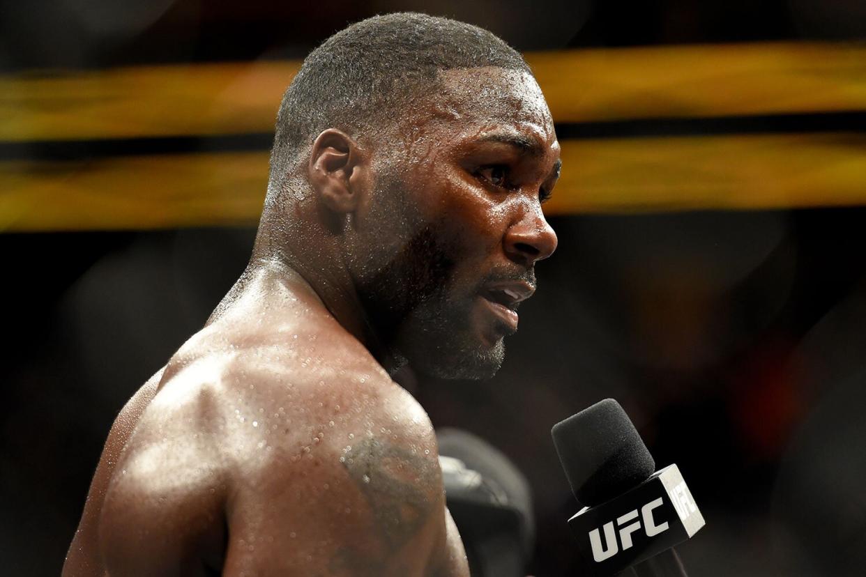 BUFFALO, NY - APRIL 08: Anthony Johnson announces his retirement after his defeat to Daniel Cormier in their UFC light heavyweight championship bout during the UFC 210 event at KeyBank Center on April 8, 2017 in Buffalo, New York. (Photo by Josh Hedges/Zuffa LLC/Zuffa LLC via Getty Images)