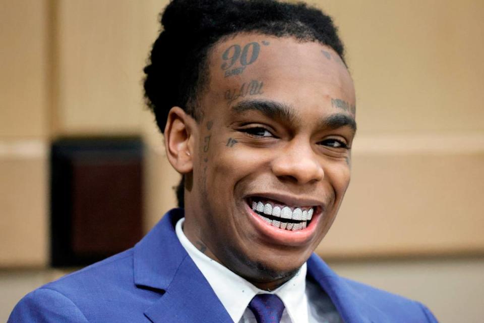 Jamell Demons, better known as rapper YNW Melly, is shown at the defense table before closing arguments in his trial at the Broward County Courthouse in Fort Lauderdale on Thursday, July 20, 2023. Demons, 22, is accused of killing two fellow rappers and conspiring to make it look like a drive-by shooting in October 2018. (Amy Beth Bennett / South Florida Sun Sentinel)