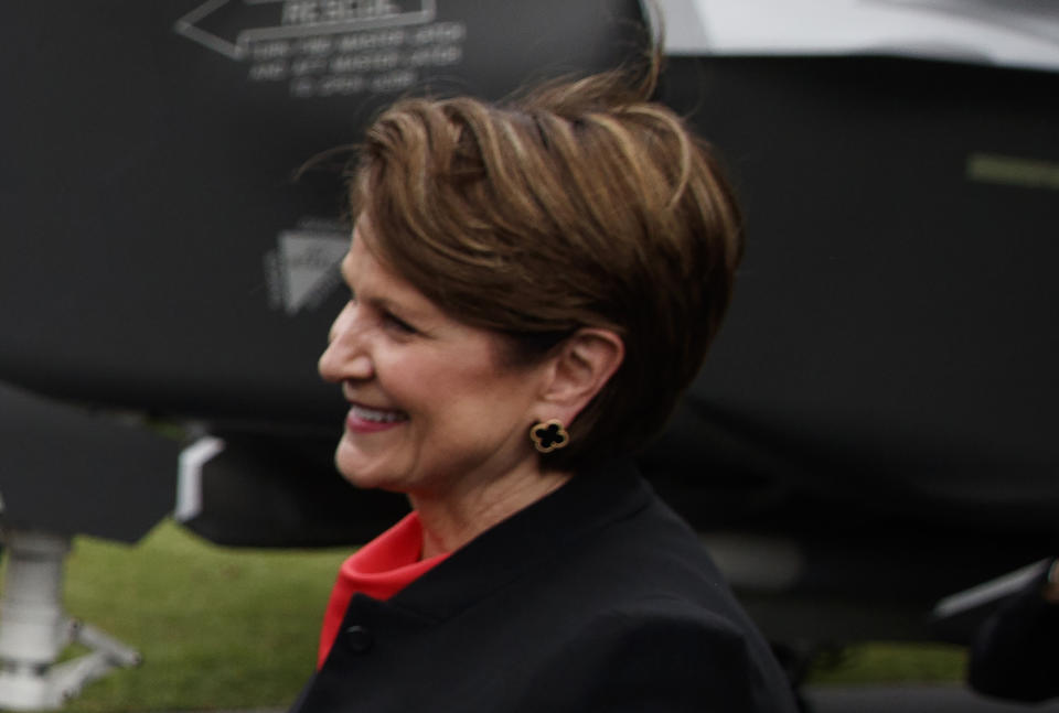 FILE - In this July 23, 2018 file photo shows Lockheed Martin president and CEO Marilyn Hewson at the White House in Washington. The typical pay package for CEOs at the biggest U.S. companies topped $12.3 million in 2019, and the gap between the boss and their workforces widened further, according to AP’s annual survey of executive compensation. (AP Photo/Evan Vucci, File )