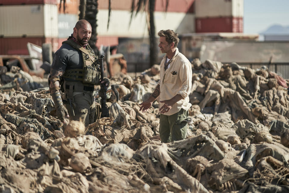 Dave Bautista and Zack Snyder on the set of Army of the Dead (Netflix)