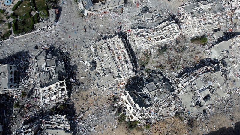 FILE PHOTO: Residential buildings, destroyed in Israeli strikes during the conflict, lie in ruin, in Gaza City