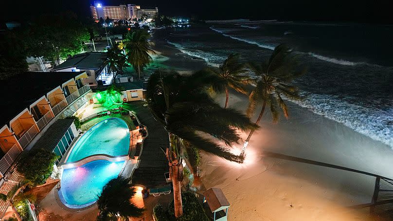 Hurricane Beryl's winds batter Carlisle Bay in Bridgetown, Barbados, Monday, 1 July, 2024.