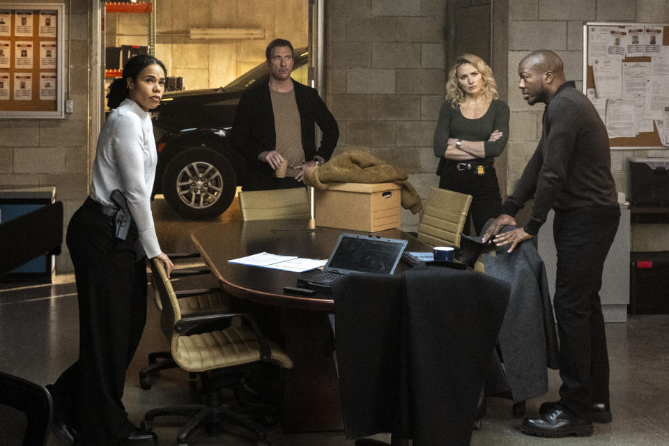 (L-R): Roxy Sternberg as Special Agent Sheryll Barnes, Dylan McDermott as Supervisory Special Agent Remy Scott, Shantel VanSanten as Nina Chase, and Edwin Hodge as Special Agent Ray Cannon