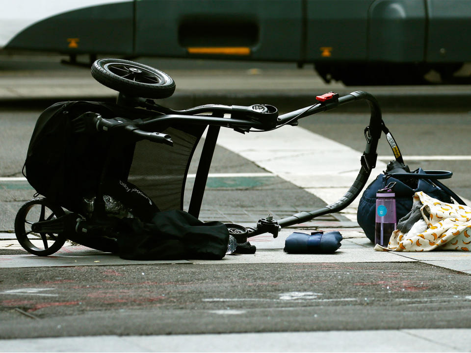 A pram is seen as police cordon off Bourke Street mall, after a car hit pedestrians in central Melbourne: Reuters