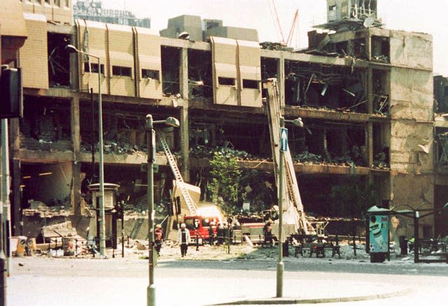 Bomb damage to the Arndale centre in Manchester 