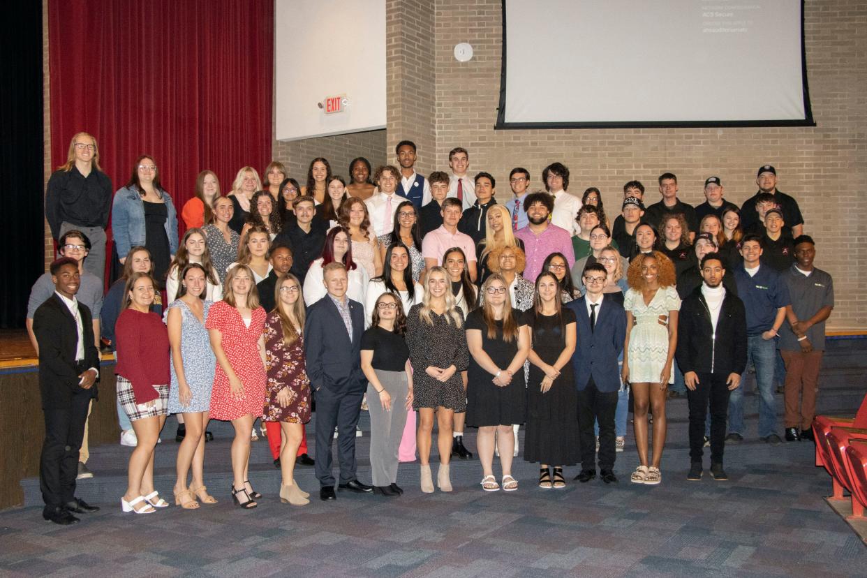 Students gathered for a portrait at the May 1 Senior Scholarship Night at Alliance High School. Each of the seniors was honored for their efforts.