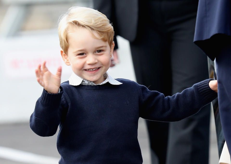 Prince George waves as he leaves from Victoria Harbour to board a sea-plane on the final day of their Royal Tour of Canada on Oct. 1, 2016.