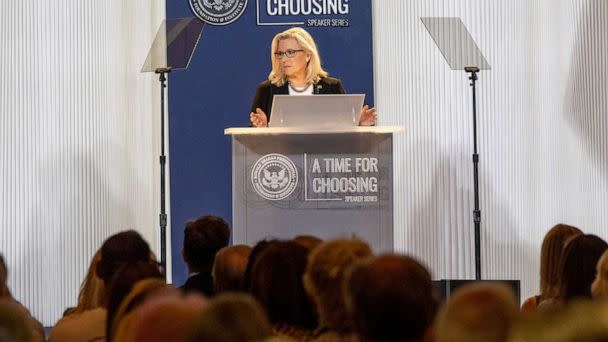 PHOTO: Congresswoman Liz Cheney speaks at the Ronald Reagan Presidential Library in Simi Valley, Calif., June 29, 2022. (Los Angeles Daily News via Getty Images, FILE)