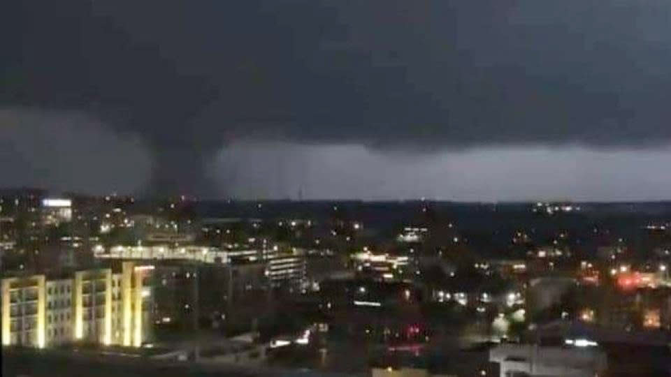 A tornado touches down in Nashville.