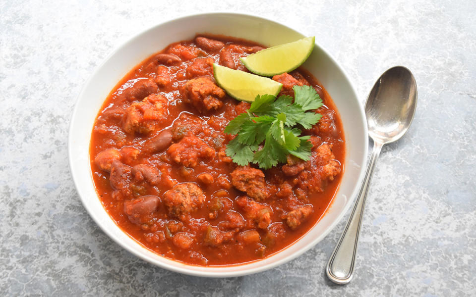 <p>Alison Ashton</p><p>Nothing says football game day like a big bowl of chili. This one is healthy but still so tasty.</p><p><strong>Get the recipe: <a href="https://parade.com/636254/alison-ashton/slow-cooker-turkey-chili-2/" rel="nofollow noopener" target="_blank" data-ylk="slk:Slow Cooker Turkey Chili;elm:context_link;itc:0;sec:content-canvas" class="link ">Slow Cooker Turkey Chili</a></strong></p>