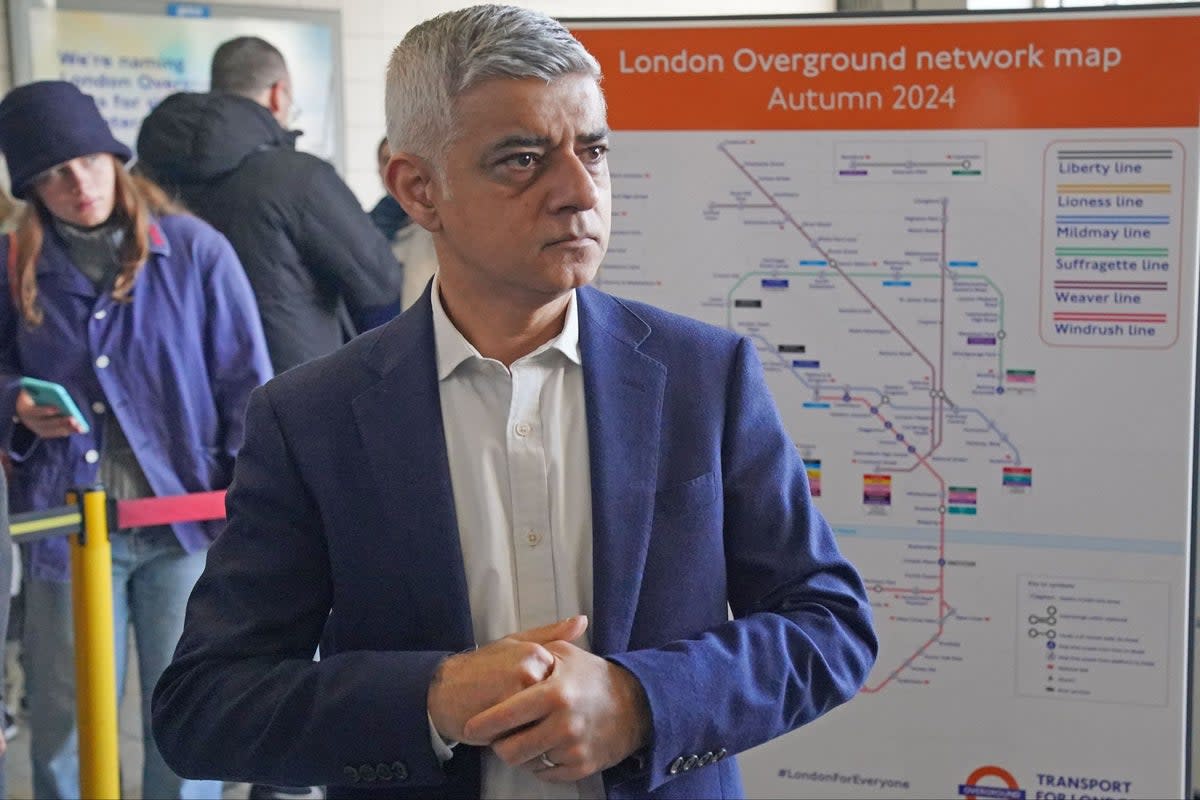 Sadiq Khan unveiling his London Overground rebrand on Thursday morning  (PA)