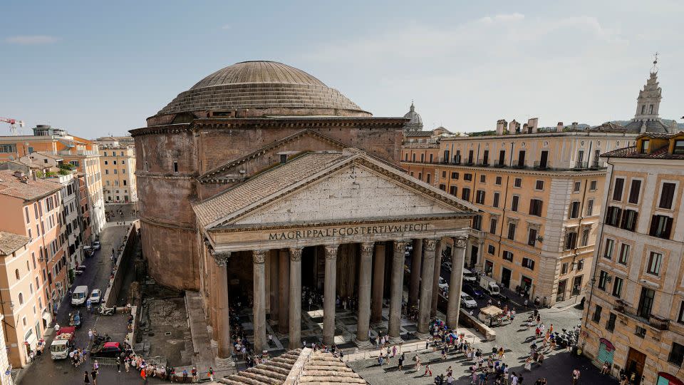 The Pantheon of Rome was built between 27 and 25 BC.  built under the Roman Emperor Augustus to celebrate all the gods worshiped in ancient Rome.  It was rebuilt between 118 and 128 AD under Emperor Hadrian.  - Domenico Stinellis/AP
