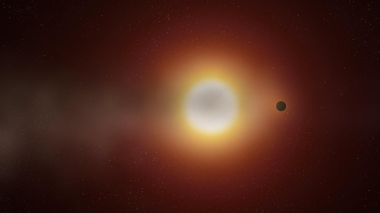 WASP-69b closely orbits its sun. <a href="https://www.keckobservatory.org/wasp-69b-new-images-reveal-exoplanets-comet-like-tail-is-surprisingly-longer-than-previously-observed/" rel="nofollow noopener" target="_blank" data-ylk="slk:W. M. Keck Observatory/Adam Makarenko;elm:context_link;itc:0;sec:content-canvas" class="link ">W. M. Keck Observatory/Adam Makarenko</a>
