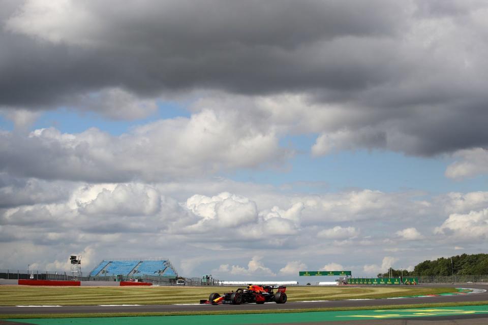 <p>Red Bull's Dutch driver Max Verstappen steers his car during the qualifying session for the Formula One British Grand Prix at the Silverstone motor racing circuit in Silverstone, central England on August 1, 2020.</p>