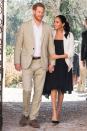 <p><strong>25 February </strong>Meghan styled a black pleated dress by Loyd/Ford with a smart white Babaton blazer for a visit to the Andalusian Gardens, in Morocco. </p>