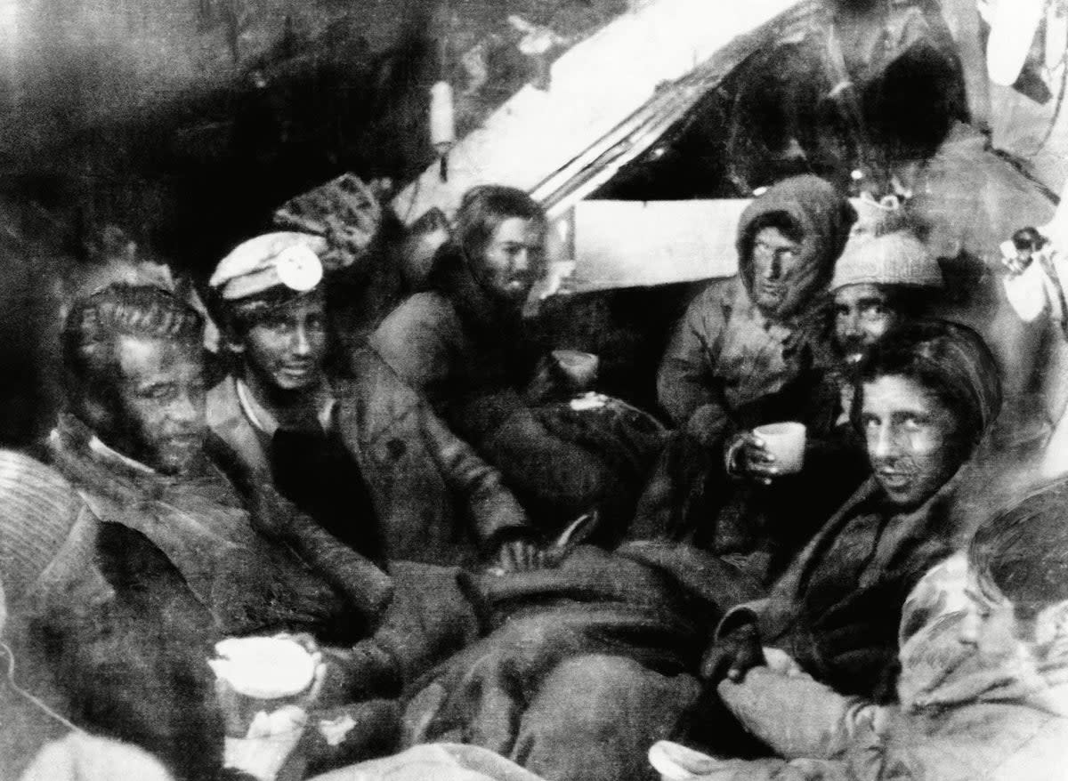 Survivors of the Uruguayan plane crash in the Andes in the fuselage of the wrecked aircraft shortly after rescuers reached them (Everett/Shutterstock)
