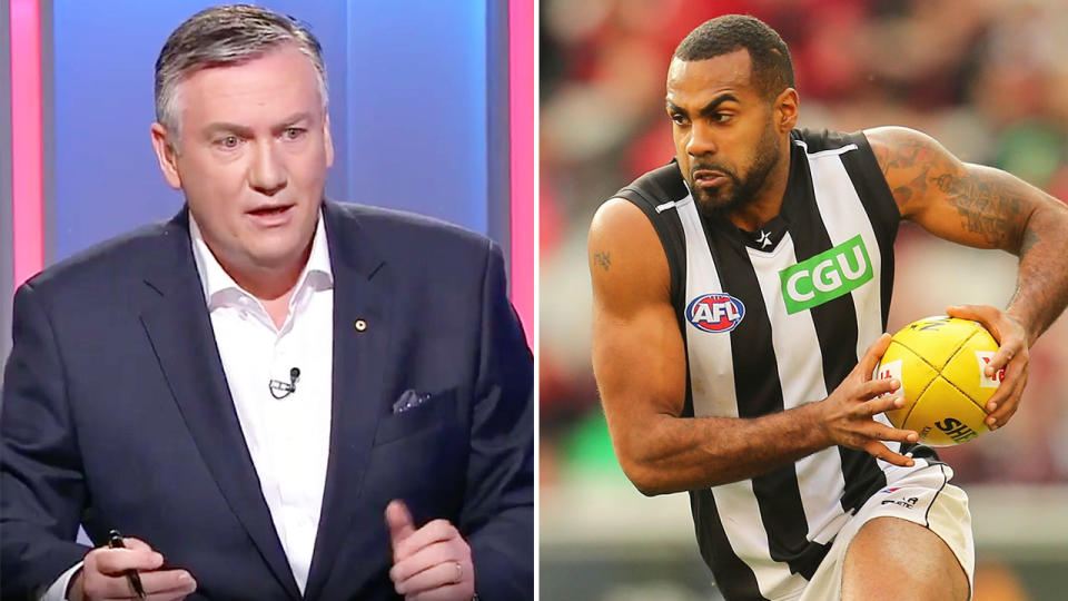 Seen here, Eddie McGuire discussing Heritier Lumumba's racism claims on Channel Nine.