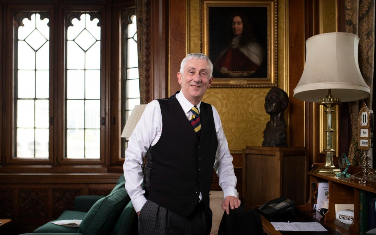 Lindsay Hoyle, Speaker of the House of Commons in his office - Sir Lindsay Hoyle calls for review of Parliament's statues and paintings after Black Lives Matter protests - GEOFF PUGH