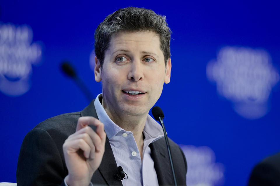 OpenAI CEO Sam Altman participates in the "Technology in a turbulent world" panel discussion during the annual meeting of the World Economic Forum in Davos, Switzerland, Thursday, Jan. 18, 2024. The annual meeting of the World Economic Forum is taking place in Davos from Jan. 15 until Jan. 19, 2024. (AP Photo/Markus Schreiber)