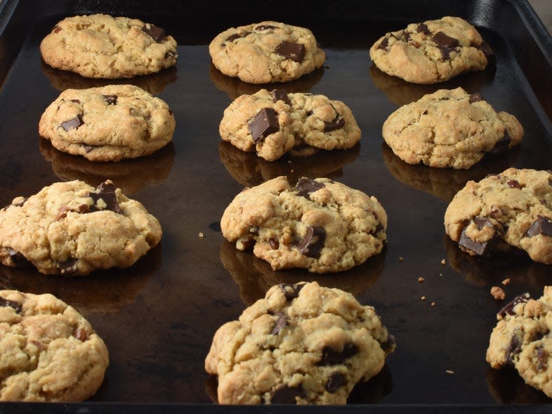 baking chocolate chip cookies on pan