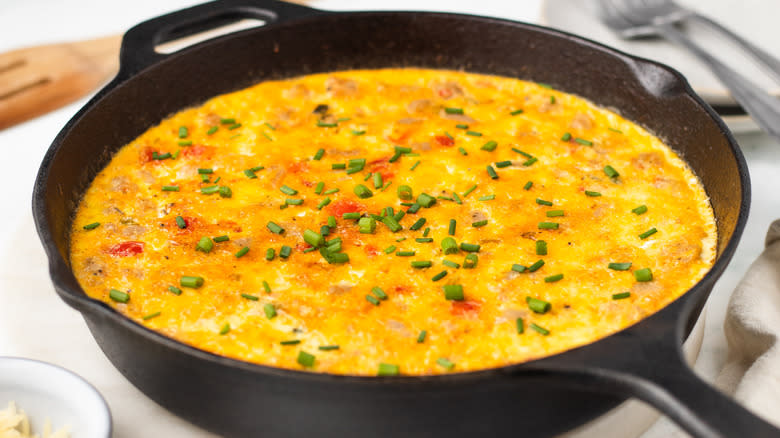 sausage and potato frittata in skillet