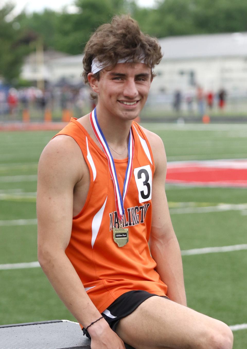 Marlington's Noah Graham placed first in the boys 3200 meter final at the Division II track and field regional finals held at Austintown Fitch High School, Saturday, May 28, 2022.