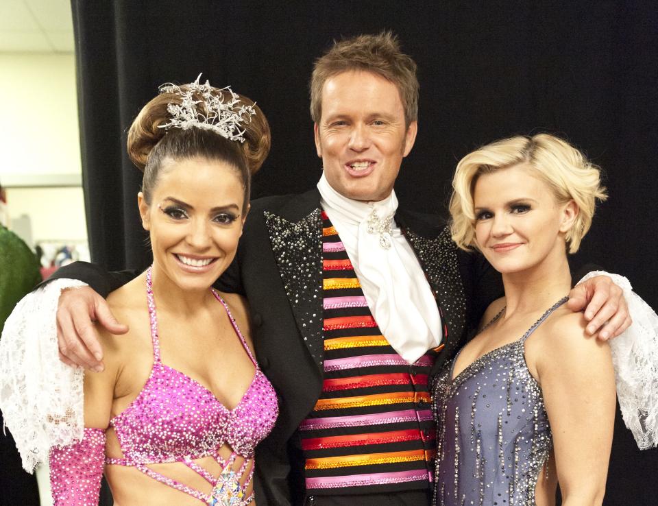 Elen Rivas, Craig McLachlan, and Kerry Katona on Dancing on Ice. (Credit: REX)