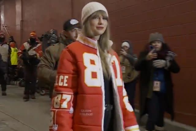 <p>NFL/Twitter</p> Taylor Swift in Kansas City, Missouri on Jan. 13, 2024