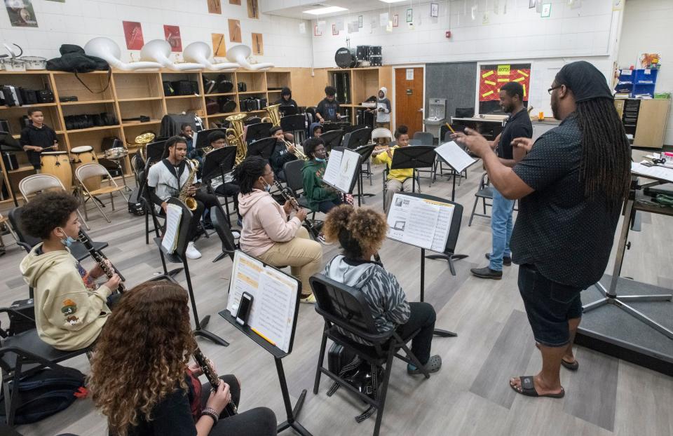 The band rehearses Feb. 23 at Warrington Middle School in Pensacola.