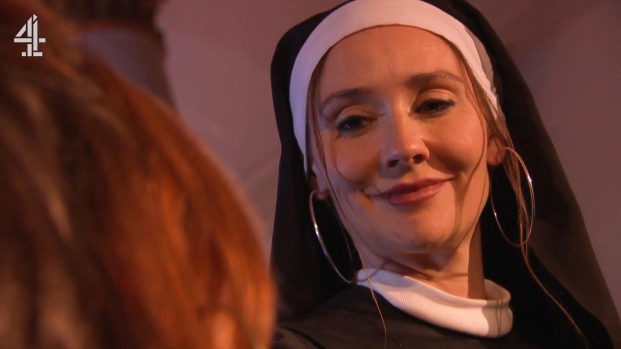jacqui mcqueen returns dressed as a nun, hollyoaks winter trailer
