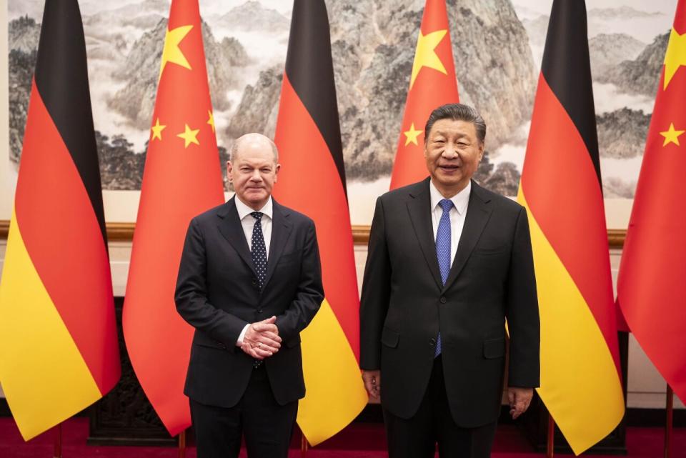 德國總理蕭茲(Olaf Scholz)16日在北京會見中國國家主席習近平。 (圖:@Bundeskanzler)