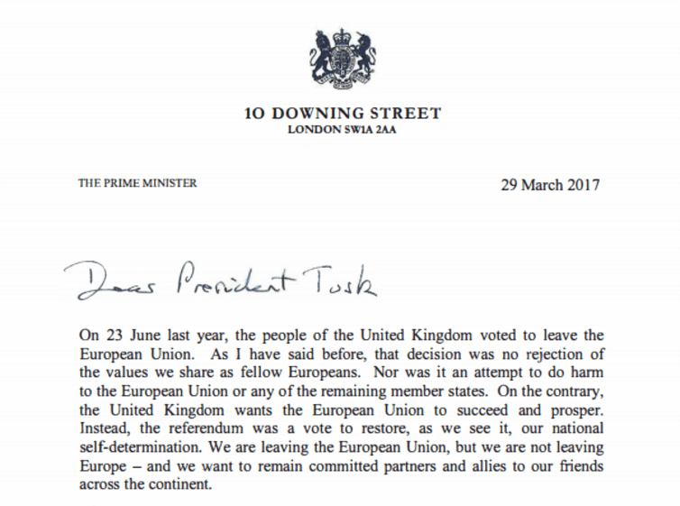 <span class="caption">Dear Donald, where do I begin?</span> <span class="attribution"><a class="link " href="https://www.gov.uk/government/uploads/system/uploads/attachment_data/file/604079/Prime_Ministers_letter_to_European_Council_President_Donald_Tusk.pdf" rel="nofollow noopener" target="_blank" data-ylk="slk:Gov.uk;elm:context_link;itc:0;sec:content-canvas">Gov.uk</a></span>