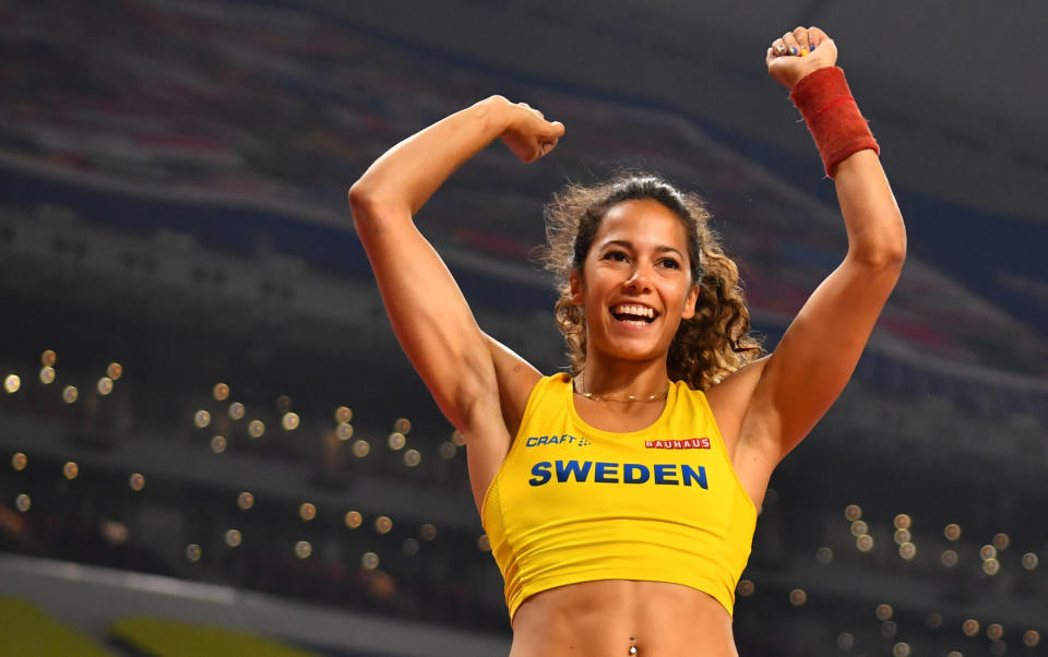 Athletics - World Athletics Championships - Doha 2019 - Women's Pole Vault Final - Khalifa International Stadium, Doha, Qatar - September 29, 2019 Sweden's Angelica Bengtsson reacts REUTERS/Dylan Martinez